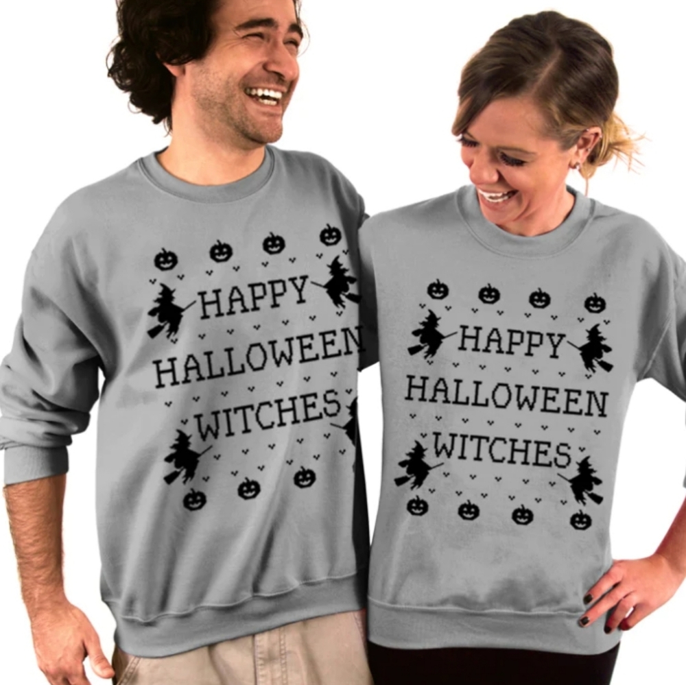 NWT ResisDentz Gildan Happy Halloween Witches Crew Neck Sweatshirt Unisex Large - Picture 2 of 9